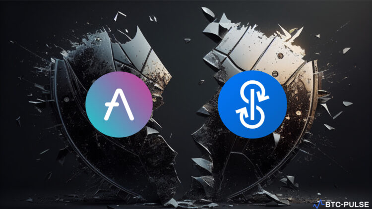 Graphic representation of Aave and Yearn Finance logos on broken security shields