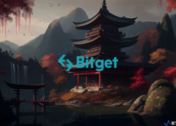Illustration of an Asia with the Bitget logo in the centre