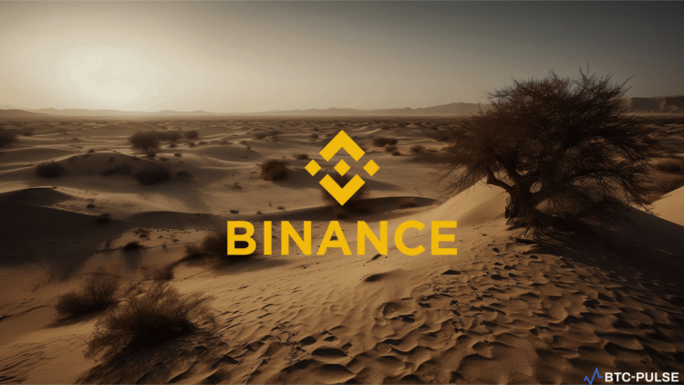 Binance Corporate Building with a Notice Indicating Withdrawal from Abu Dhabi License Application.
