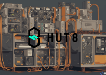 Graphic illustration showing the merger between Hut 8 Mining and US Bitcoin Corp into New Hut Corporation.