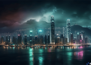 Illustration of Hong Kong skyline with symbols of cryptocurrency, representing the city's readiness to embrace spot crypto ETFs.