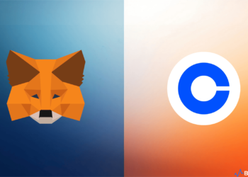 Metamask and Coinbase Wallet logos juxtaposed, symbolizing a face-off between the two leading crypto wallets.