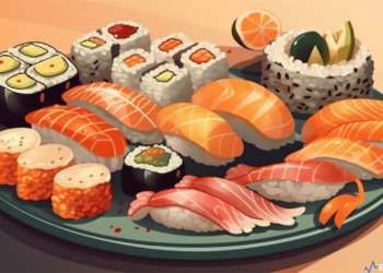 Illustration of the Sushi and Aptos logos symbolizing their partnership in blockchain technology.