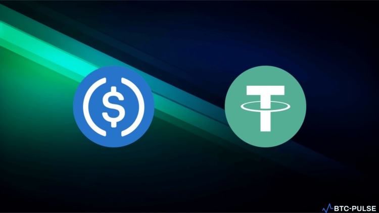 Illustration showing the logos of USDC and USDT together, representing the ongoing comparison between the two stablecoins.