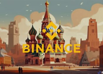 Binance ceasing Russian ruble deposits and withdrawals, logo overlaid with stop sign on ruble symbol.