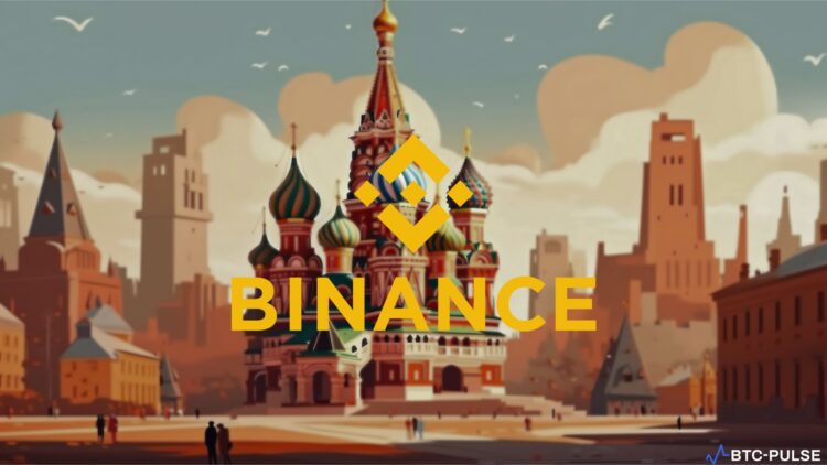 Binance ceasing Russian ruble deposits and withdrawals, logo overlaid with stop sign on ruble symbol.