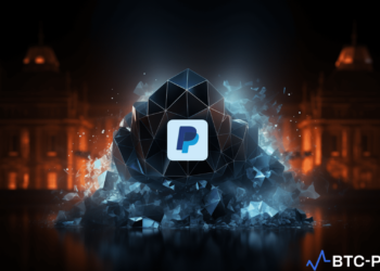 PayPal logo with Mesh cybersecurity elements, symbolizing the collaboration between PayPal Ventures and Mesh using PYUSD.