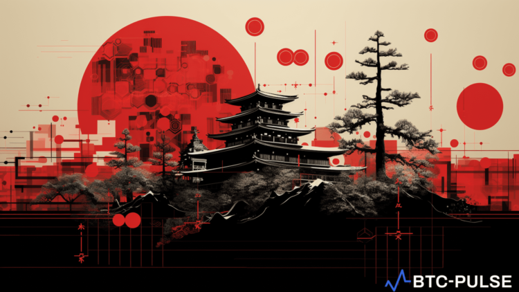 Illustration of Japanese flag with financial symbols