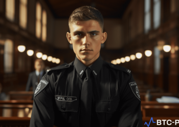 An Australian police officer in uniform standing in a courtroom.