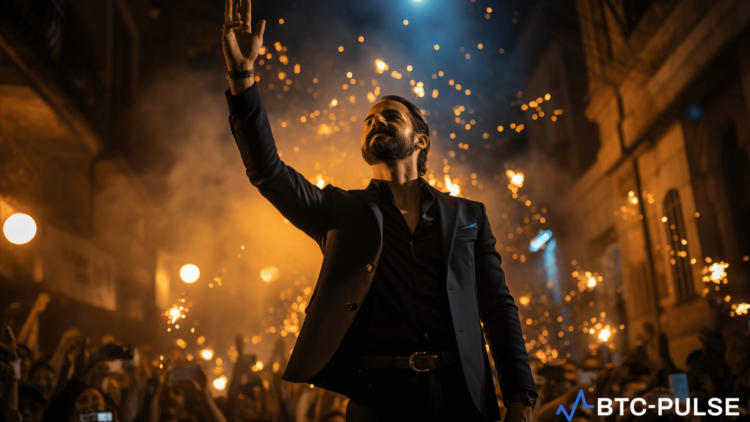 El Salvador's President Nayib Bukele addressing supporters after winning the presidential election.