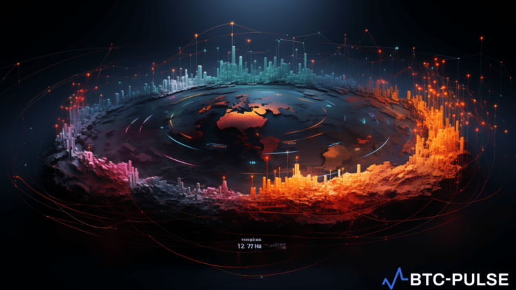 A dynamic visual representation of the DeFi ecosystem reaching a $100 billion TVL, powered by a surging Bitcoin price and the innovation of spot Bitcoin ETFs.