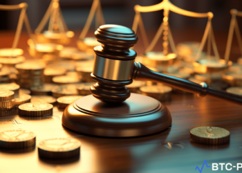 Gavel on a background of digital tokens, symbolizing Binance's legal challenges over crypto losses.