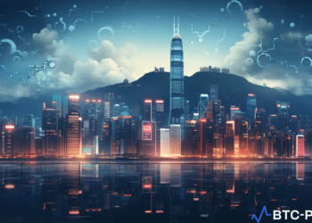Illustration of Hong Kong skyline with digital symbols representing the closure of crypto exchange license applications by the SFC.