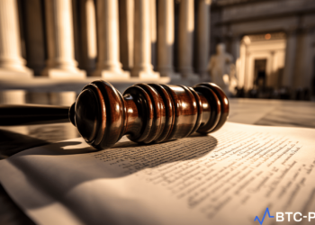A judge's gavel laying on the crypto court ruling documents against Custodia Bank's Federal Reserve master account bid.
