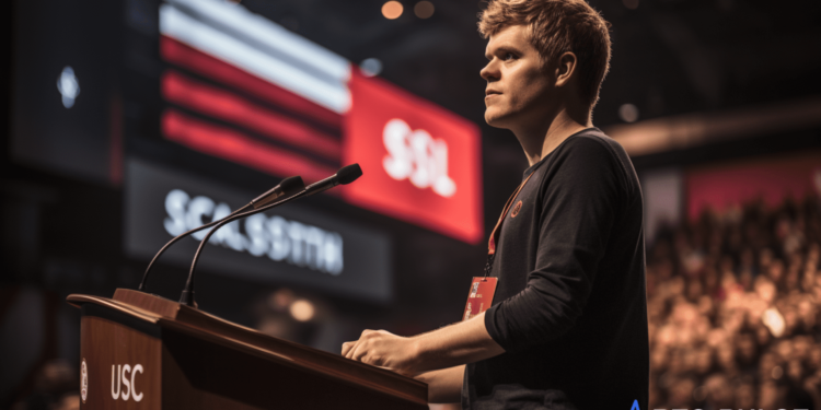 Stripe president John Collison speaking at the Global Internet Economy conference about reintroducing USDC crypto payments