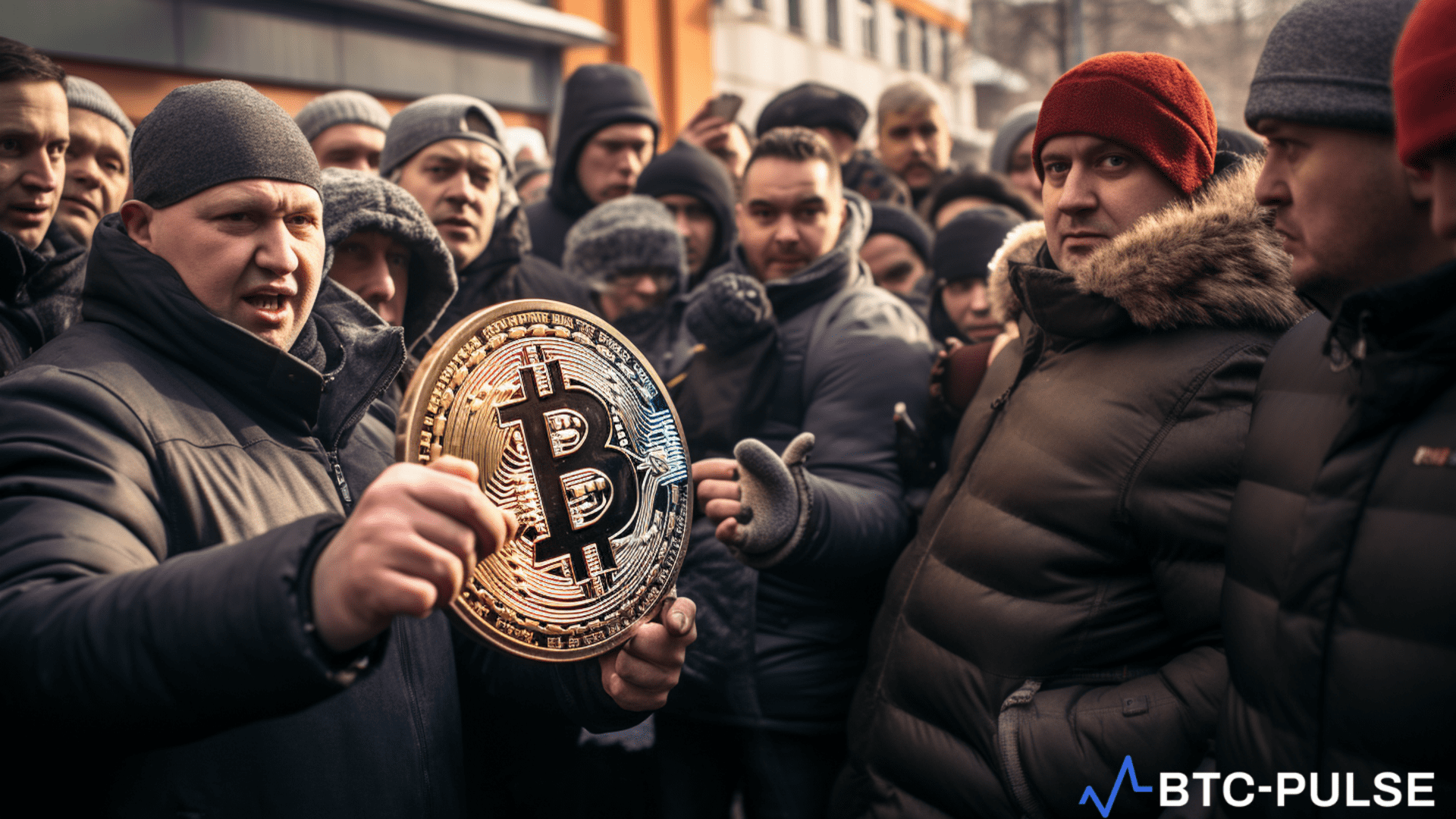Clients protesting outside Beribit's Moscow office amid potential crypto exchange ban.