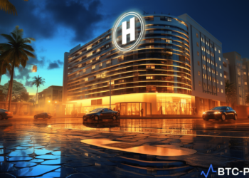 Illustration of HILSV token and Hilton hotel project, symbolizing Bitfinex Securities' innovative financing in El Salvador.