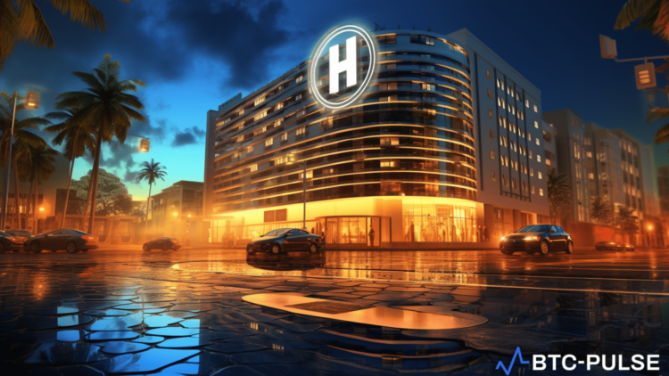 Illustration of HILSV token and Hilton hotel project, symbolizing Bitfinex Securities' innovative financing in El Salvador.