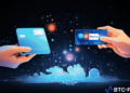 Illustration of MoonPay and PayPal facilitating cryptocurrency transactions