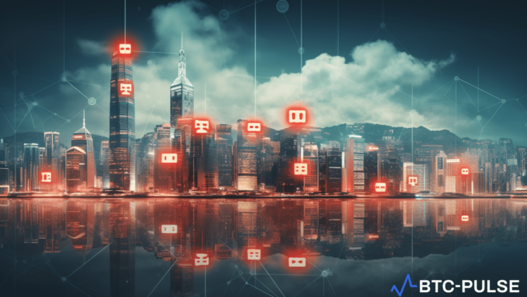 Digital China yuan symbols with Hong Kong cityscape in the background