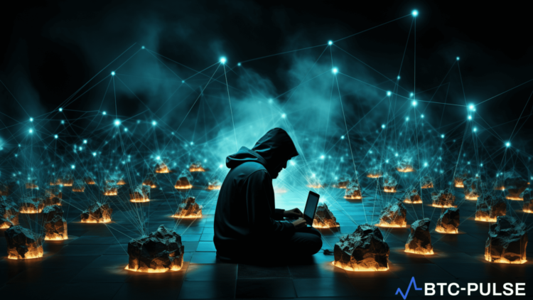 Illustration of Poloniex digital currencies being funneled through a virtual network, symbolizing the hacker’s attempts to launder stolen funds