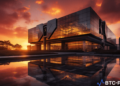 The Binance headquarters building Market captured during a dramatic sunset, symbolizing the crypto giant's enduring presence amidst controversies.