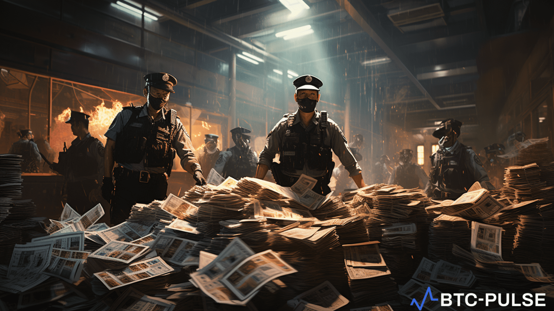 Hong Kong police officers during a crackdown on fraud and money laundering operations.