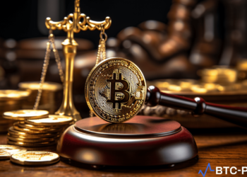 Image depicting a gavel on a digital background of cryptocurrency symbols, symbolizing the US court's decision to freeze 279 crypto accounts linked to North Korea.