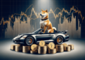 Analyst illustration of a futuristic sports car with cryptocurrency symbols floating around, symbolizing potential investment returns.