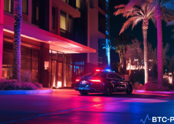 Police car outside Scottsdale W Hotel, linked to crypto theft investigation.