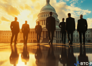Newly elected pro-crypto members of Congress standing on Capitol Hill.